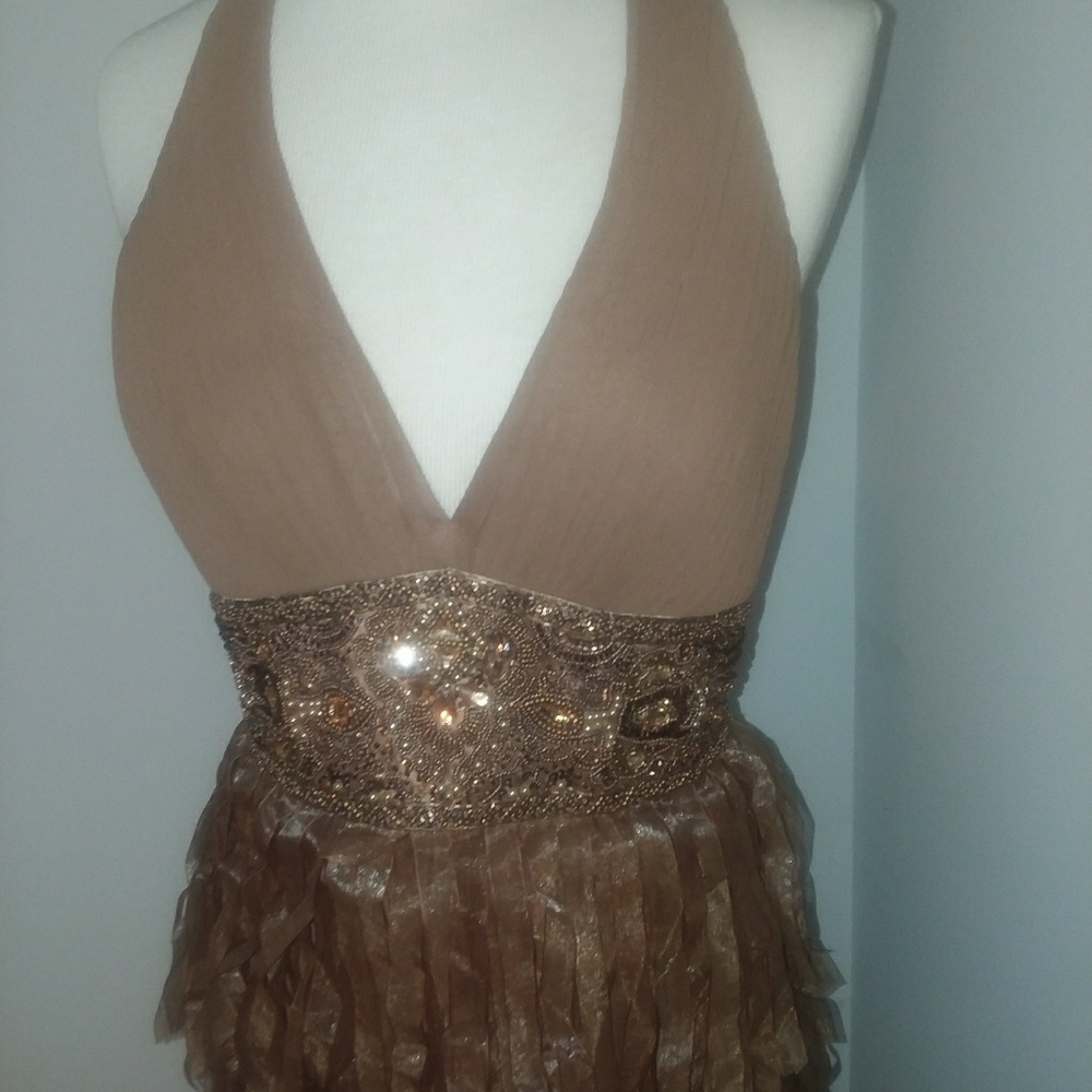 Sue Wong Beaded Bronze Brown Embellish Dress